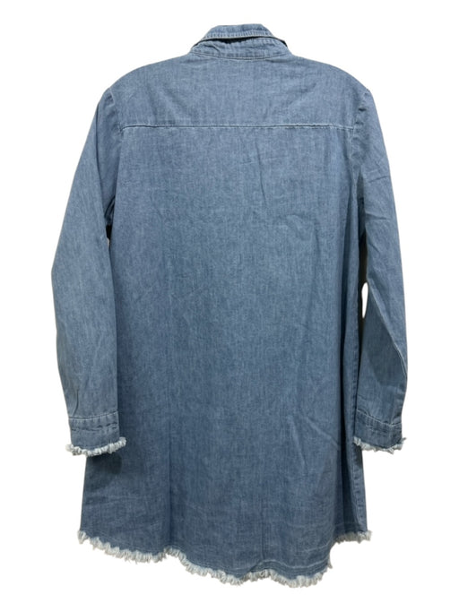 Zilcremo Size M Blue Cotton Denim Button Up Raw Edge Collar Long Sleeve Top Blue / M