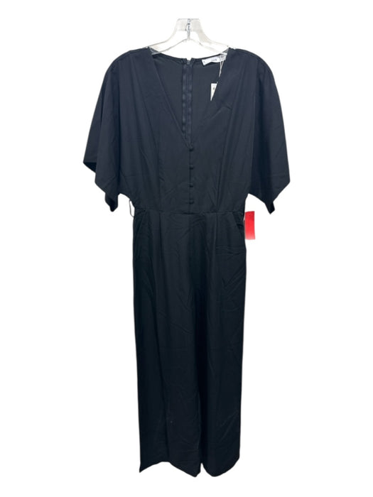 MNG Size XS Black Viscose Short Sleeve Solid Button Detail Straight Leg Jumper Black / XS