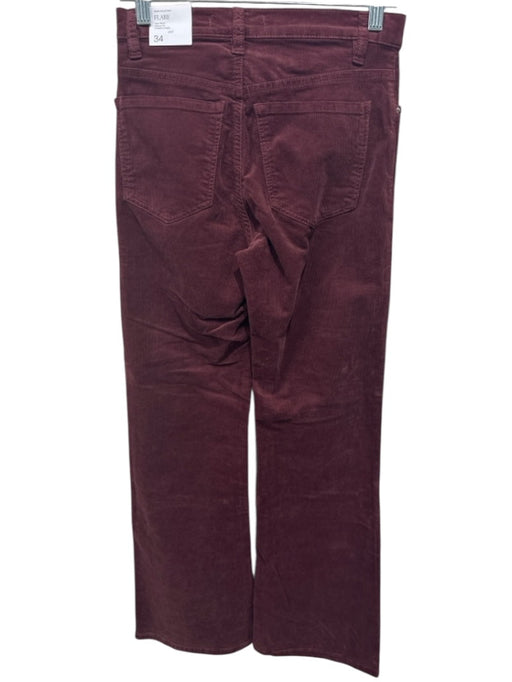 MNG Size 2 Burgundy Red Cotton Blend Corduroy Solid High Rise Flare Pants Burgundy Red / 2