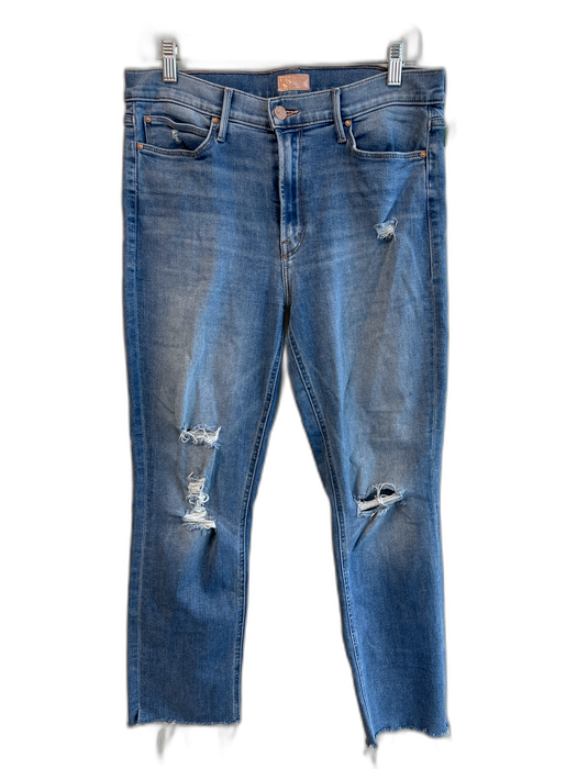 Mother Size 31 Light Wash Cotton Mid Rise Distressed 5 Pocket Straight Leg Jeans Light Wash / 31