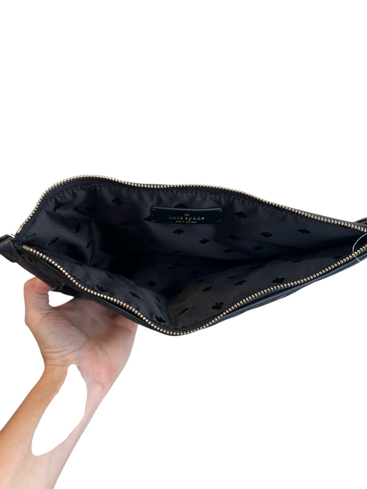 Kate Spade Black Nylon Quilted Embroidered Design Zip closure Wristlet Bag Black / S