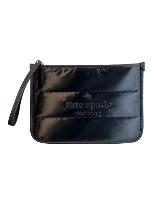 Kate Spade Black Nylon Quilted Embroidered Design Zip closure Wristlet Bag Black / S