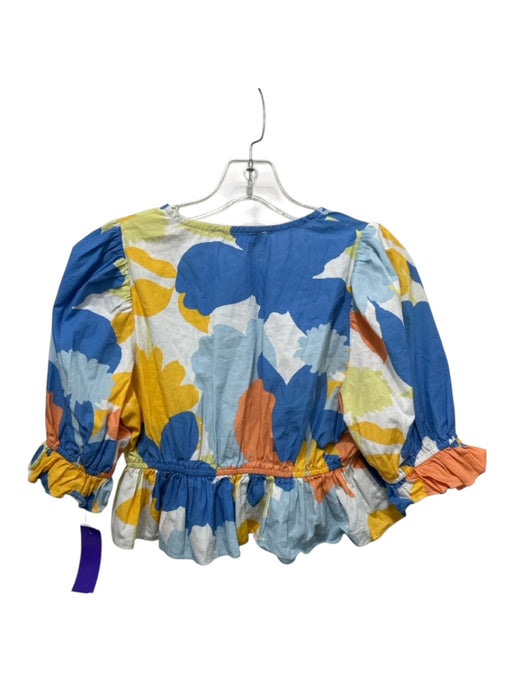Peter Som Size 6 Blue, Orange, Green Tie Front Abstract Short Balloon Sleeve Top Blue, Orange, Green / 6
