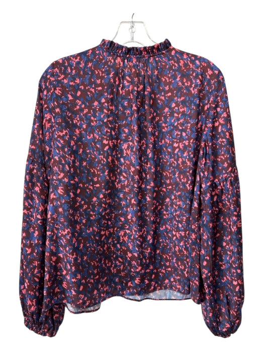 Willa Story Size M Blue, Pink & Red Polyester Tie V Neck Abstract Print Top Blue, Pink & Red / M