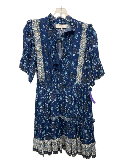 Sea New York Size 6 Blue, White, Purple Viscose Side Zip Floral V Neck Dress Blue, White, Purple / 6