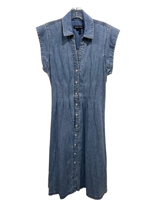 Veronica Beard Size 8 Light Wash Cotton pintuck waist Cap Sleeve Dress Light Wash / 8