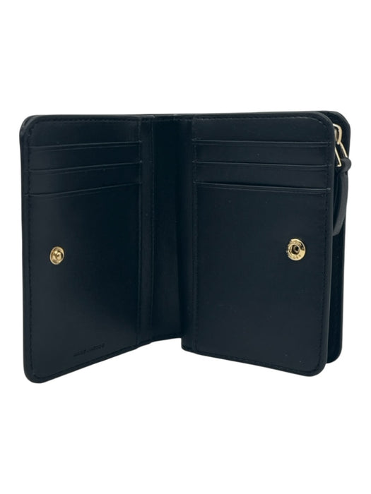 Marc Jacobs Black Leather Gold Tone Hardware Logo Multiple Compartments Wallets Black