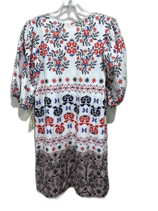 Oliphant Size S White, Red & Blue Cotton Floral Short Puff Sleeve Pocketed Dress White, Red & Blue / S