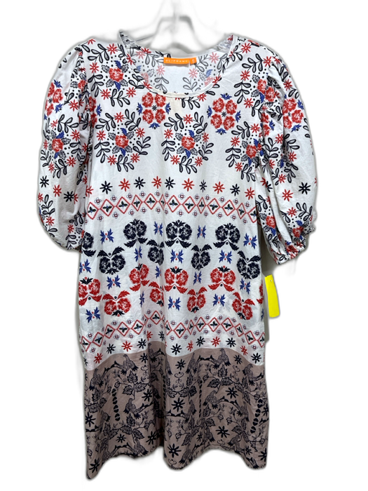 Oliphant Size S White, Red & Blue Cotton Floral Short Puff Sleeve Pocketed Dress White, Red & Blue / S