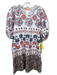 Oliphant Size S White, Red & Blue Cotton Floral Short Puff Sleeve Pocketed Dress White, Red & Blue / S