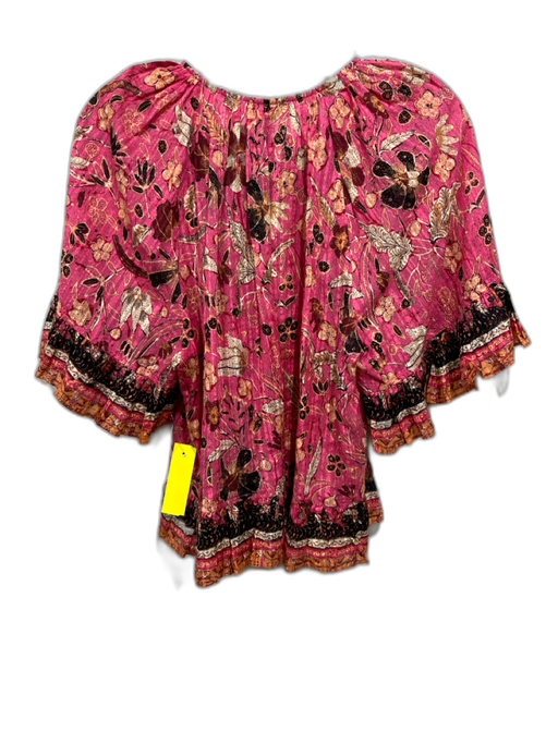 Ulla Johnson Size 4 Pink & Beige Cotton Blend Floral Short Flutter Sleeve Top Pink & Beige / 4