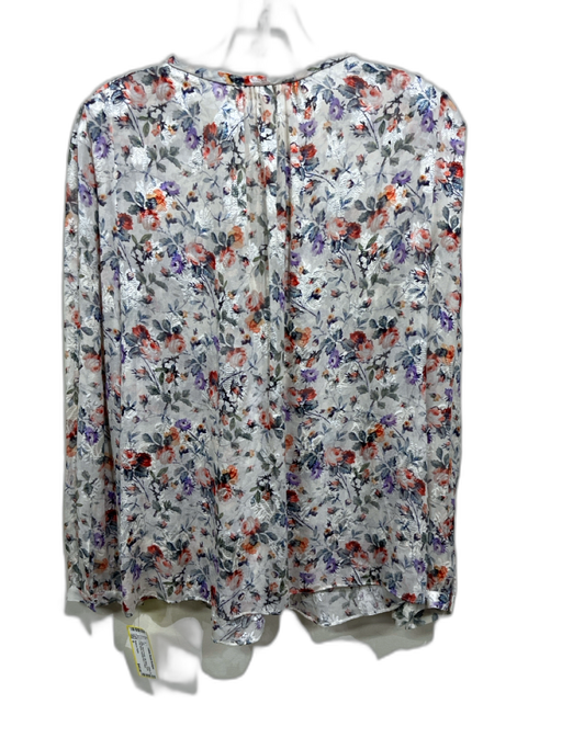 Rebecca Taylor Size 6 White, Red & Purple Silk Blend Floral Long Sleeve Top White, Red & Purple / 6