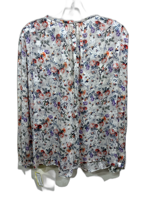 Rebecca Taylor Size 6 White, Red & Purple Silk Blend Floral Long Sleeve Top White, Red & Purple / 6