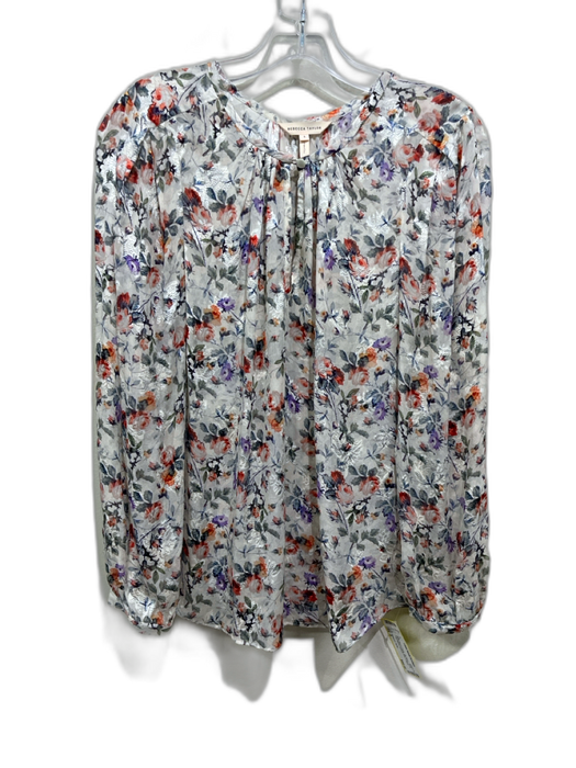 Rebecca Taylor Size 6 White, Red & Purple Silk Blend Floral Long Sleeve Top White, Red & Purple / 6