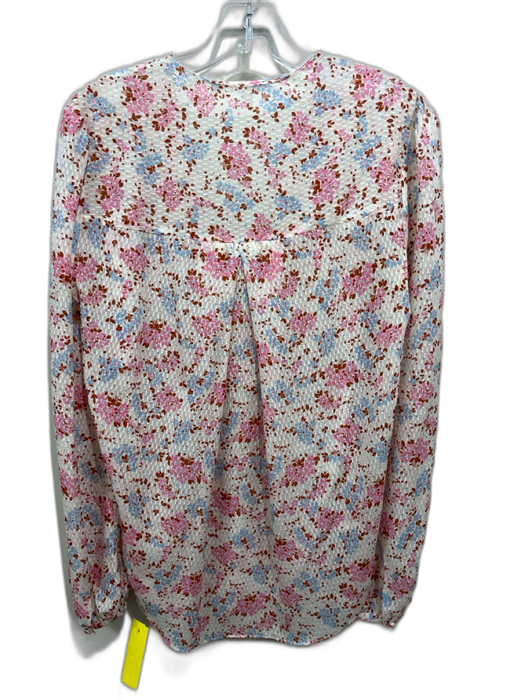 Veronica Beard Size 8 Cream, Pink & Blue Silk Floral Semi Sheer V Neck Top Cream, Pink & Blue / 8