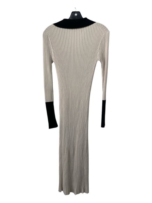 By Malene Birger Size S Beige & Black Viscose Blend Ribbed Midi Collar Dress Beige & Black / S