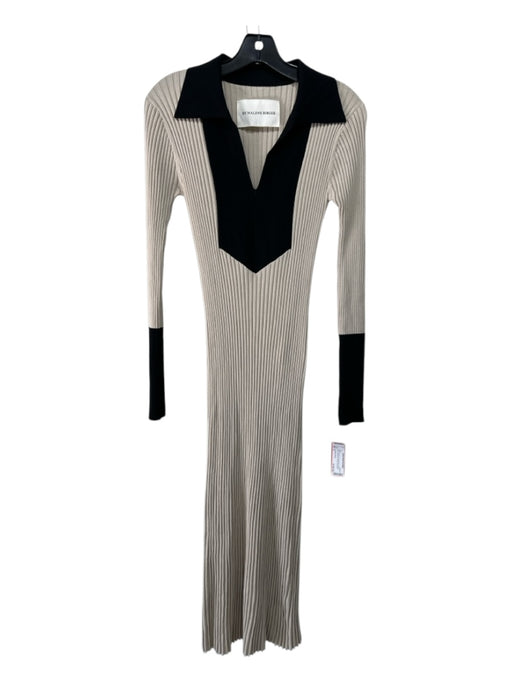 By Malene Birger Size S Beige & Black Viscose Blend Ribbed Midi Collar Dress Beige & Black / S