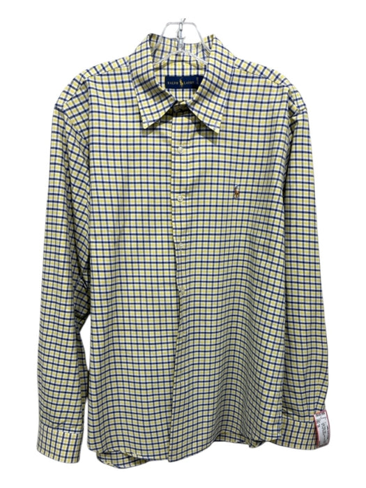 Polo Size XL White, Yellow, Blue Cotton Plaid Collar Long Sleeve Shirt XL