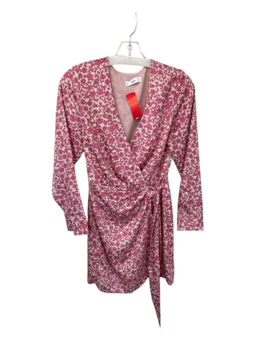 MNG Size 2 Pink & Peach Polyester Long Sleeve Flowers Wrap Dress Pink & Peach / 2