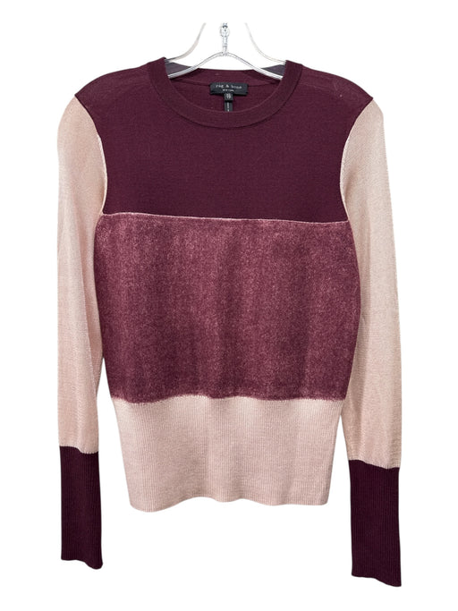 Rag & Bone Size XS Maroon & Peach Wool Blend Colorblock Round Neck Sweater Maroon & Peach / XS