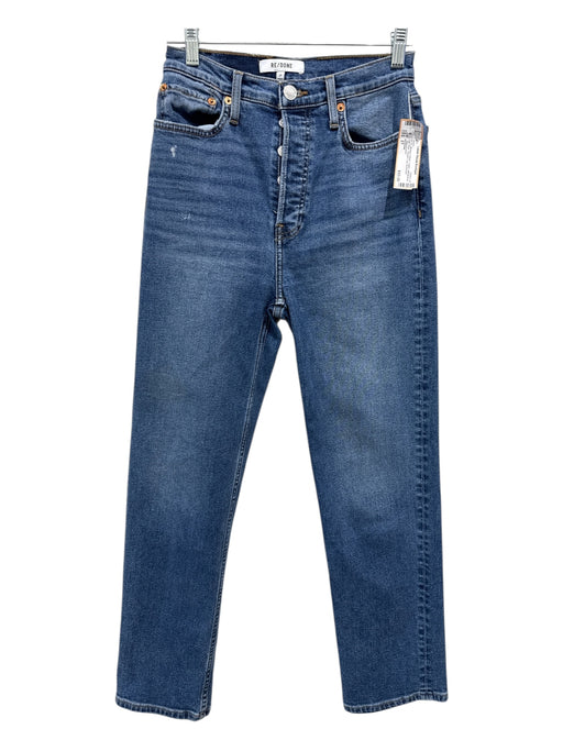 RE/DONE Size 27 Medium Wash Cotton Whiskering High Rise Straight Leg Jeans Medium Wash / 27