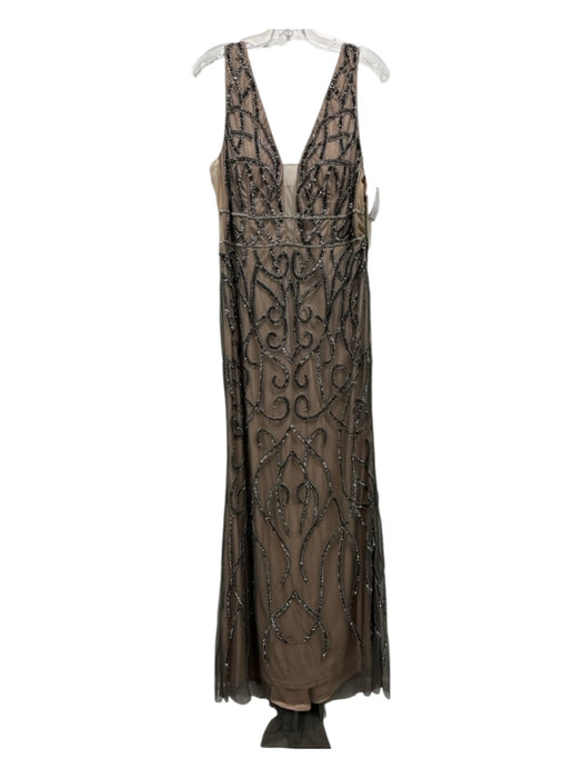Adriana Papell Size 14 Gray & Beige Polyester Mesh Overlay Embellished Gown Gray & Beige / 14