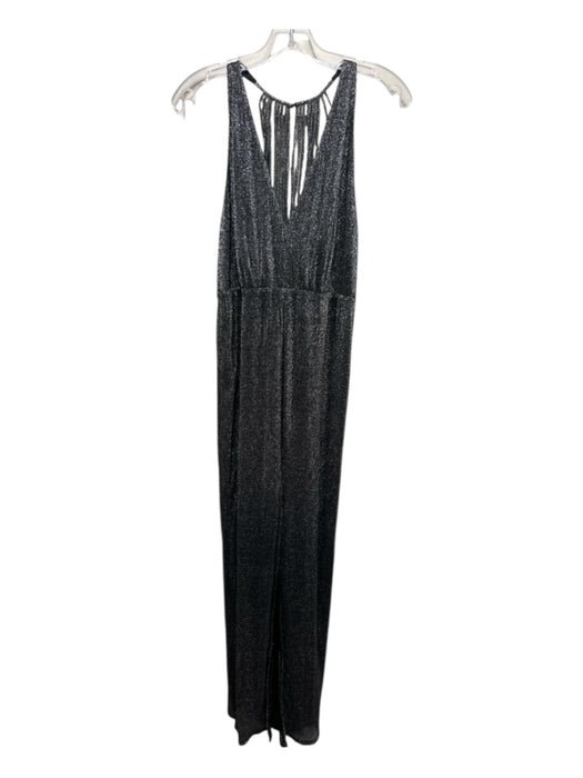Halston Heritage Black & Silver Polyester Blend V Neck Empire Waist Gown Black & Silver