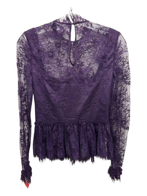 Likely Size 2 Purple Nylon Floral Lace Ruffle Hem Long Sleeve Top Purple / 2