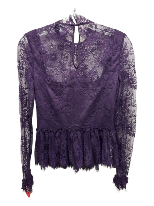Likely Size 2 Purple Nylon Floral Lace Ruffle Hem Long Sleeve Top Purple / 2