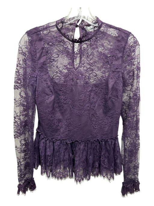Likely Size 2 Purple Nylon Floral Lace Ruffle Hem Long Sleeve Top Purple / 2