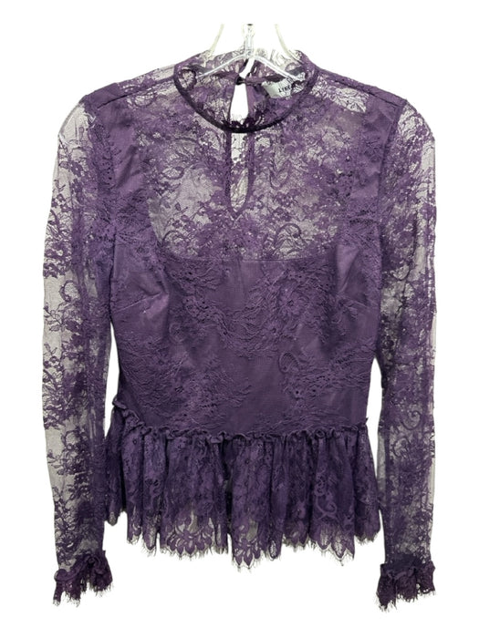 Likely Size 2 Purple Nylon Floral Lace Ruffle Hem Long Sleeve Top Purple / 2