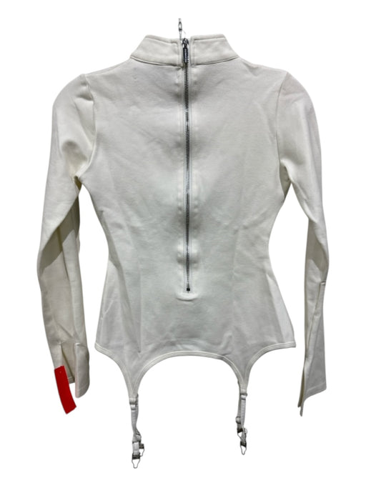 Maniere De Voir Size 6 Cream Viscose Blend Mock Neck faux garter belt Top Cream / 6