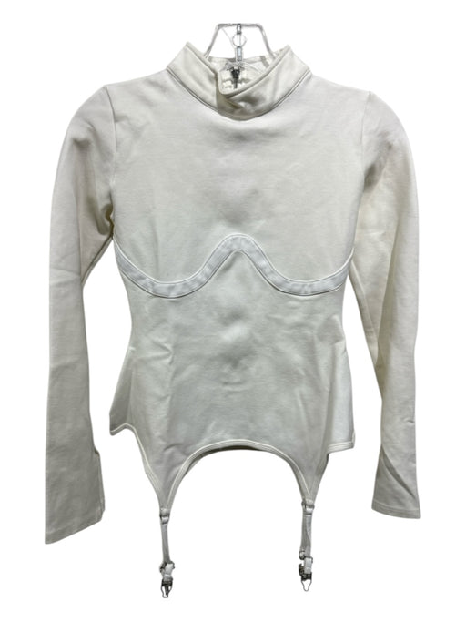 Maniere De Voir Size 6 Cream Viscose Blend Mock Neck faux garter belt Top Cream / 6