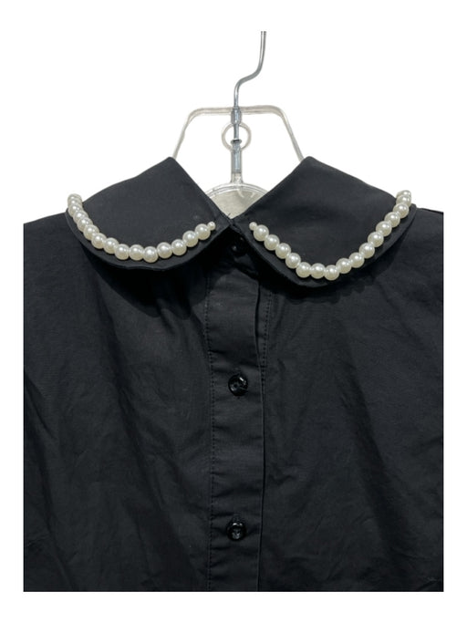 Simone Rocha Size 2 Black Cotton Pearl Detail Peter Pan Collar Button Down Top Black / 2