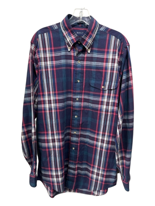 Gant Size M Blue & Multi Cotton Plaid Button Down Men's Long Sleeve Shirt Blue & Multi / M
