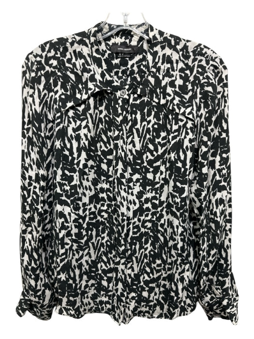 Isabel Marant Size M / 42 Black & Cream Silk Long Sleeve Abstract Top Black & Cream / M / 42