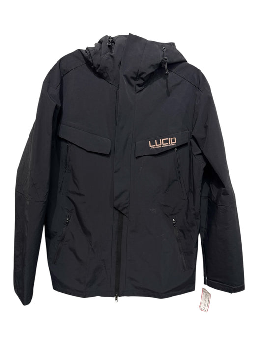 Lucid Size L Black Synthetic Solid Windbreaker Zip Up Men's Jacket Black / L
