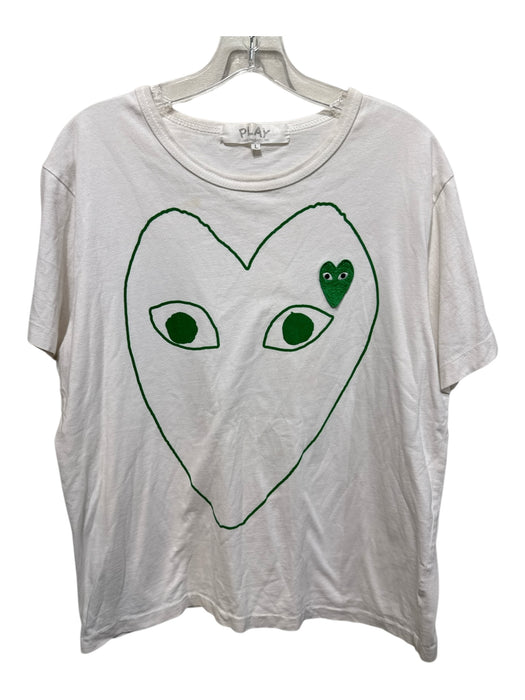 Comme De Garcon Size L White & Green Cotton logo T shirt Crew Men's Short Sleeve White & Green / L