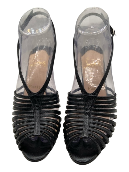 Christian Louboutin Shoe Size 39 Black Leather Slingbacks Peep Toe Sandals Black / 39