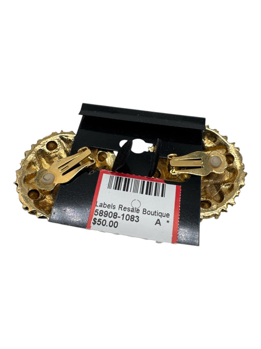 Gold & Black Gold Tone Metal Enamel Criss Cross Rhinestone Clip On Earrings Gold & Black