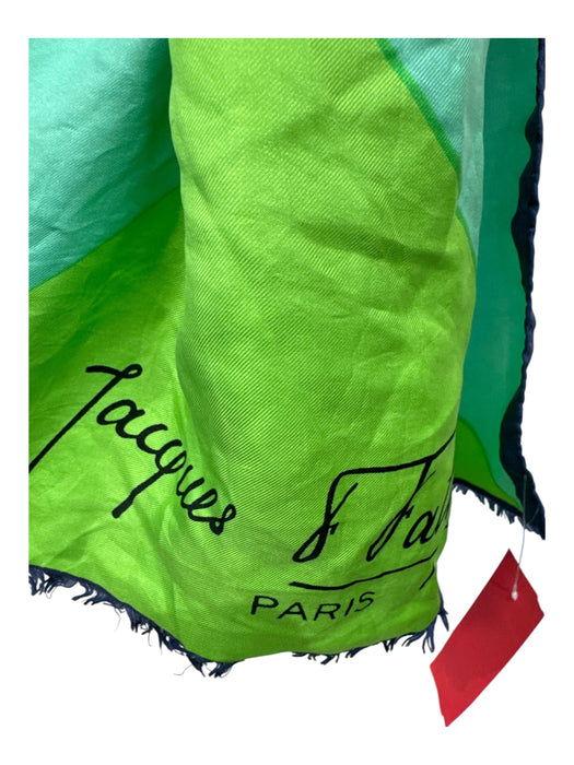 Jacques Fath Green, Navy & Whte Silk Rectangle Abstract Print Rolled Edges scarf Green, Navy & Whte / M