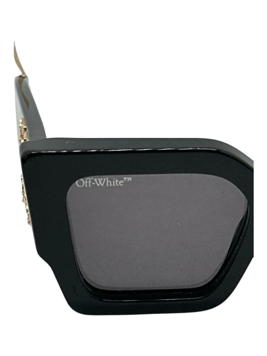 Off White Black & Gold Acetate Metal Logo Square Oversized Arms Sunglasses Black & Gold