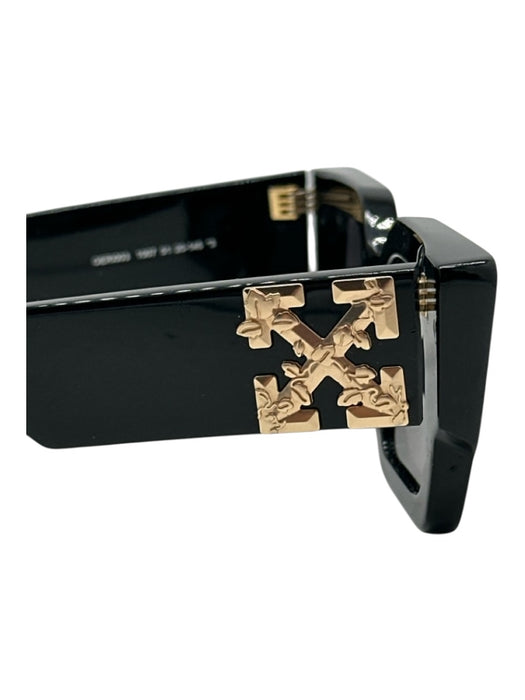 Off White Black & Gold Acetate Metal Logo Square Oversized Arms Sunglasses Black & Gold