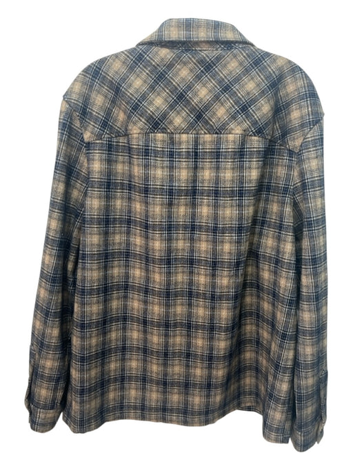 Liverpool LA NWT Size L Tan & Navy Print Cotton Blend Plaid Zip UP Men's Jacket Tan & Navy Print / L