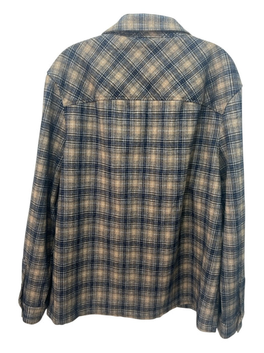 Liverpool LA NWT Size L Tan & Navy Print Cotton Blend Plaid Zip UP Men's Jacket Tan & Navy Print / L