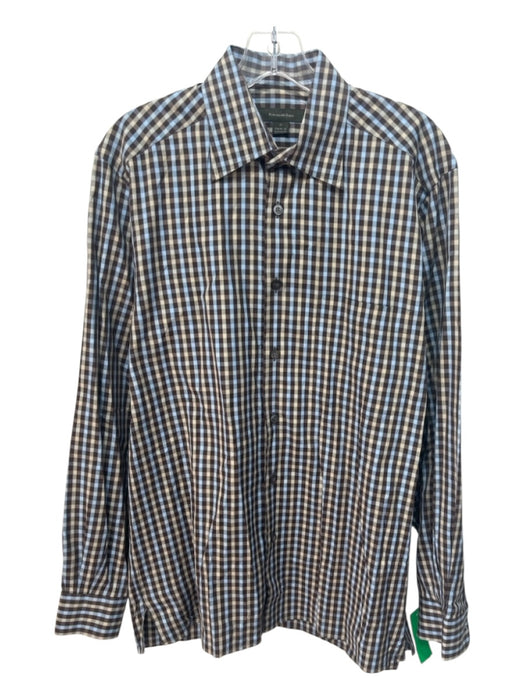 Zegna Size M Brown & Tan Cotton Plaid Button Up Men's Long Sleeve Shirt Brown & Tan / M