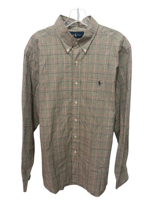 Polo Size 16 Beige & Red Cotton Plaid Button Up Men's Long Sleeve Shirt Beige & Red / 16