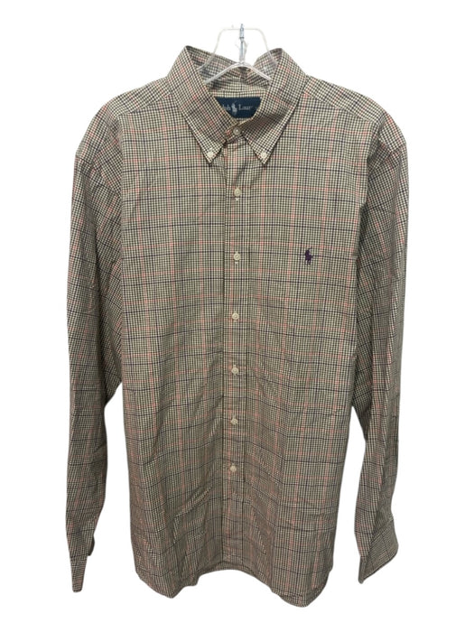Polo Size 16 Beige & Red Cotton Plaid Button Up Men's Long Sleeve Shirt Beige & Red / 16