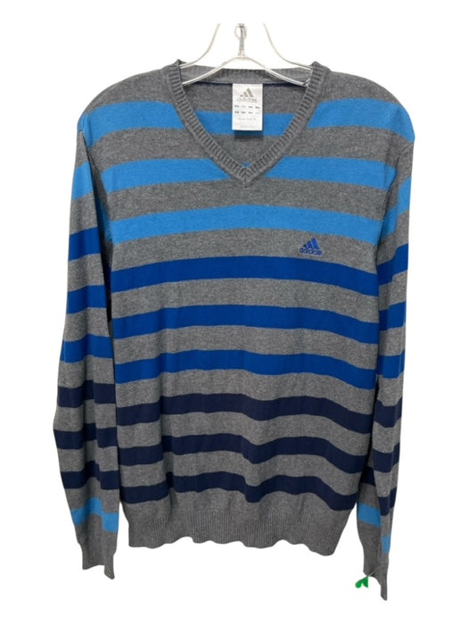 Adidas Size M Gray & Blue Cotton Striped Crew Men's Sweater Gray & Blue / M