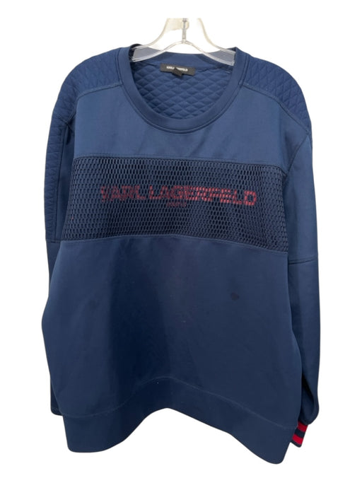 Karl Lagerfeld Size XXL Navy Synthetic Mesh Sweatshirt Crew Long Sleeve Shirt Navy / XXL